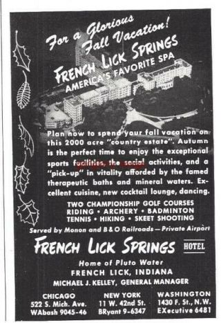 1947 French Lick Springs Hotel Small Vintage Print Ad Served By Monon Railroad S
