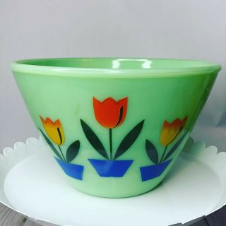 Jadeite Green Glass Dutch Tulip Mixing Bowl 7.  5”