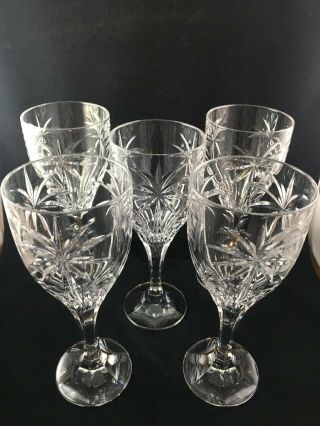 Shannon Crystal By Godinger - Set Of 5 Water Goblets,  South Beach Palm Design