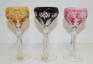 3 - 4 7/8 " Bleikristall German Crystal Hand Blown Color Cut To Clear Stem Glass