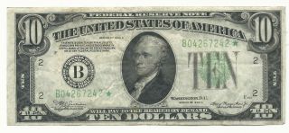1934 - A Star $10.  00 Federal Reserve Note - York - Green Seal - Star