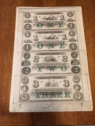 1800’s England Commercial Bank Uncut Sheet $1 - $1 - $2 - $3 Newport Ri Obsolete