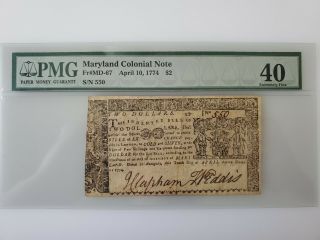 Colonial Currency Apr 10,  1774 Maryland $2 Two Dollars Pmg 40