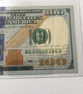 100 Dollar Bill Low Serial Number
