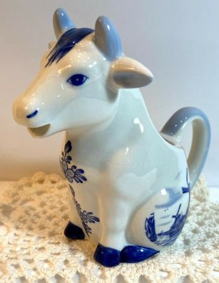 Vintage Delft Blue Handpainted Sitting Cow Creamer Holland