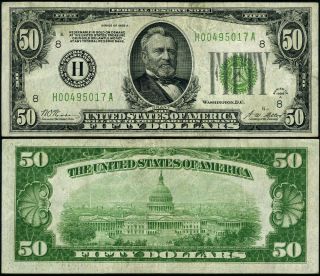 Fr.  2101 H $50 1928 - A Federal Reserve Note St.  Louis H - A Block Vf,  Dgs