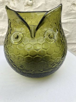 Large Green Glass Owl Vase