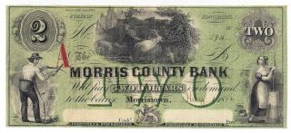 1862 Morris County Bank (morristown,  Nj) Two Dollar Note W1223 Unissued