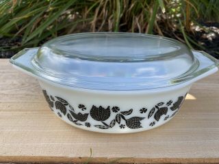 Pyrex 043 1 1/2 Qt Black Tulip Oval Casserole Baking Dish With Lid