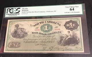 1873 $1 The South Carolina Rail Road Company " Fare Ticket " Note W/ Train Pcgs 64
