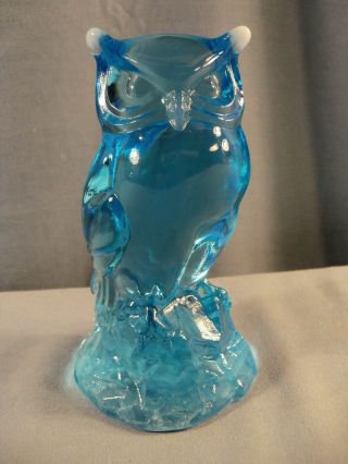 Fenton Blue Opalescent Glass Owl Figurine 5 1/2 " Tall