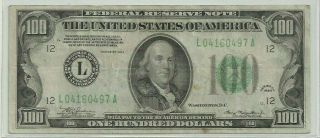 1934 $100.  00 Federal Reserve Note " San Francisco " Circulated