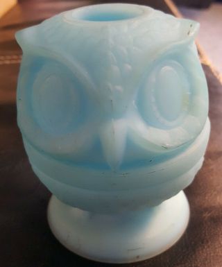 Fenton Glass Satin Blue Owl Fairy Lamp W/ Label