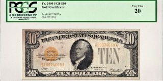 $10 1928 Gold Certificate Series 1928 Fr:2400 Pcgs 20 Very Fine