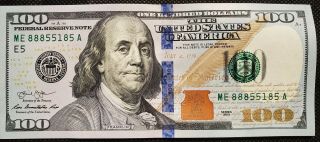 $100 Bill W/ Fancy Serial Number - 88855185 - Trinary Banknote - Cripsy