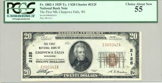 $20 Series 1929 National Banknote From Chippewa Falls,  Wi (charter 2125 Pcgs 55
