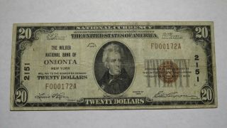$20 1929 Oneonta York Ny National Currency Bank Note Bill Ch.  2151 Fine