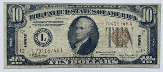 1934 - A $10 Federal Reserve Note Hawaii Emergency Issue