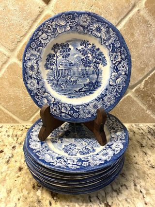 Staffordshire Liberty Blue - Monticello - Set Of 8 Bread And Butter Plates