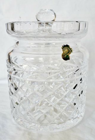 Elegant Waterford Glandore Irish Cut Crystal Biscuit Jar Barrel W/lid & O/label