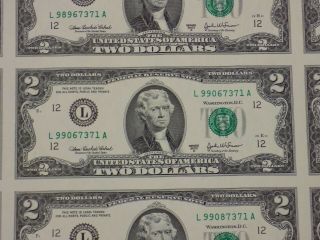 Series 2003 A $2.  00 UNCUT SHEET THIRTY TWO NOTES UNCIRCULATED CRISP 2