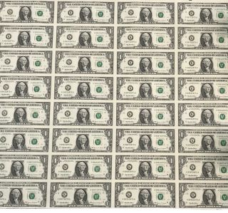 Uncut Sheet Of 32 X $1 One Dollar Bills - U.  S.  Paper Currency Notes Series 1999