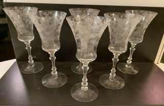 Fostoria Navarre Vintage Set Of 6 Long Stem Etched Crystal Glasses