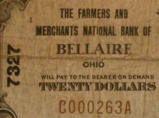 Bellaire,  Ohio Oh 1929 $20.  00 Ch.  7327 The Farmers And Merchants National Bank