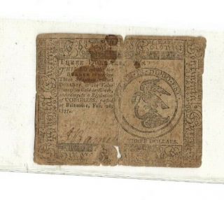 Authentic Feb 26 1777 Md Three Dollars Colonial Continental Currency 2