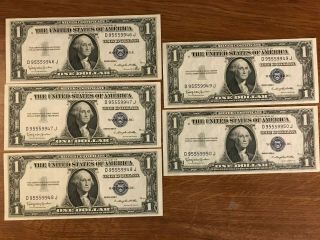 1935h Series $1 Currency Silver Certificates 1935 H 5 In Sequence