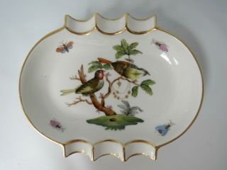Ashtray Herend Hungary Rothschild Hand Painted Birds Bugs Pretty Gold Trimmed