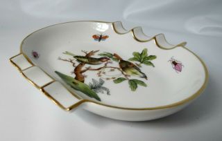 Ashtray Herend Hungary Rothschild Hand Painted Birds Bugs Pretty Gold Trimmed 3