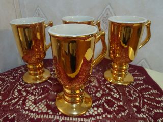 4 Hall China Golden Glo Irish Coffee Pedestal Mugs Cups 6 "
