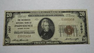 $20 1929 Providence Rhode Island Ri National Currency Bank Note Bill Ch.  1007