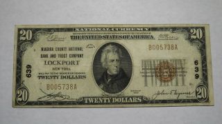 $20 1929 Lockport York Ny National Currency Bank Note Bill Ch.  639 Vf,