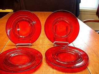 Set Of 4 Vintage Amberina Art Deco Style Plates