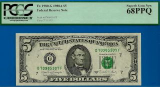 Top Pop 1/0 Combined - 1988 - A $5 Frn (finest Known - Gf Block) Pcgs 68ppq - 5307