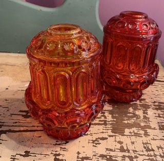 Fairy Lamps Amberina Vintage Le Smith Moon And Stars Red Orange Glow 6 " Set Of 2