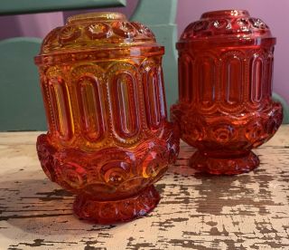 Fairy Lamps Amberina Vintage LE Smith Moon And Stars Red Orange Glow 6 