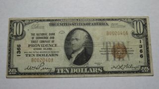 $10 1929 Providence Rhode Island Ri National Currency Bank Note Bill Ch.  1366