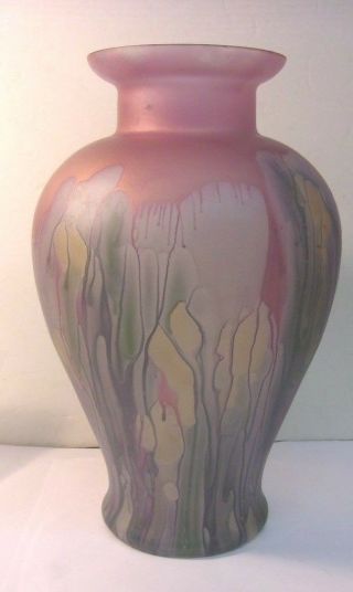 Large Rueven Reuven Hand Painted 13 " Glass Vase Nouveau Art Glass Co