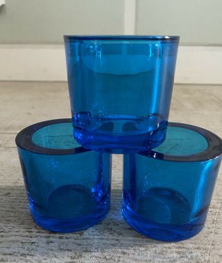 Set Of 3 Iittala Glass Kivi Candle Holder Votive Finland Marimekko Blue Glass