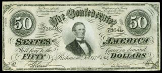 1864 Confederate States Of America $50 Richmond Note T - 66