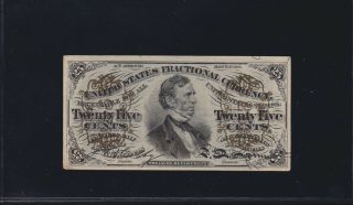 Us 25c Fractional Currency Note Greenback W/ " A " Fr 1295 Ch Au