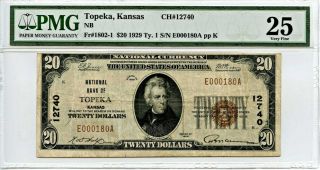 Fr.  1802 - 1 1929 $20 National Bank Note Topeka,  Ks Pmg Very Fine 25 [e000180a] -