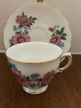 Royal Vale Bone China Tea Cup And Saucer Pink Purple Flowers Made In England