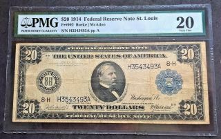 1914 $20 Federal Reserve Large Note St.  Louis Fr.  992 Pmg Vf20