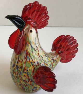 Vintage Murano Millefiori Art Glass Rooster Chicken Paper Weight Kitchen Decor