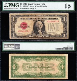 Scarce Choice Fine 1928 $1 Red Seal Us Note Pmg 15 A01848872a