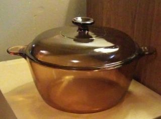 Corning Ware Pyrex Amber Visions 4.  5 Liter Dutch Oven Stock Pot With Lid